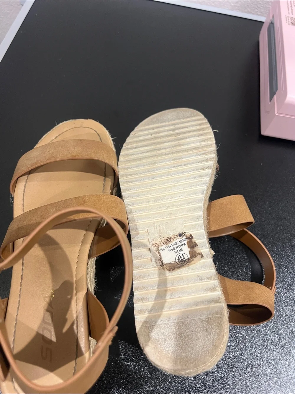 Soda Tan Strappy Espadrille Platform Sandals with Ankle Buckle